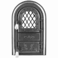 Ușă șemineu cerbi cu ornamente argintii, cu geam, 555 x 345 mm (Lxh)
