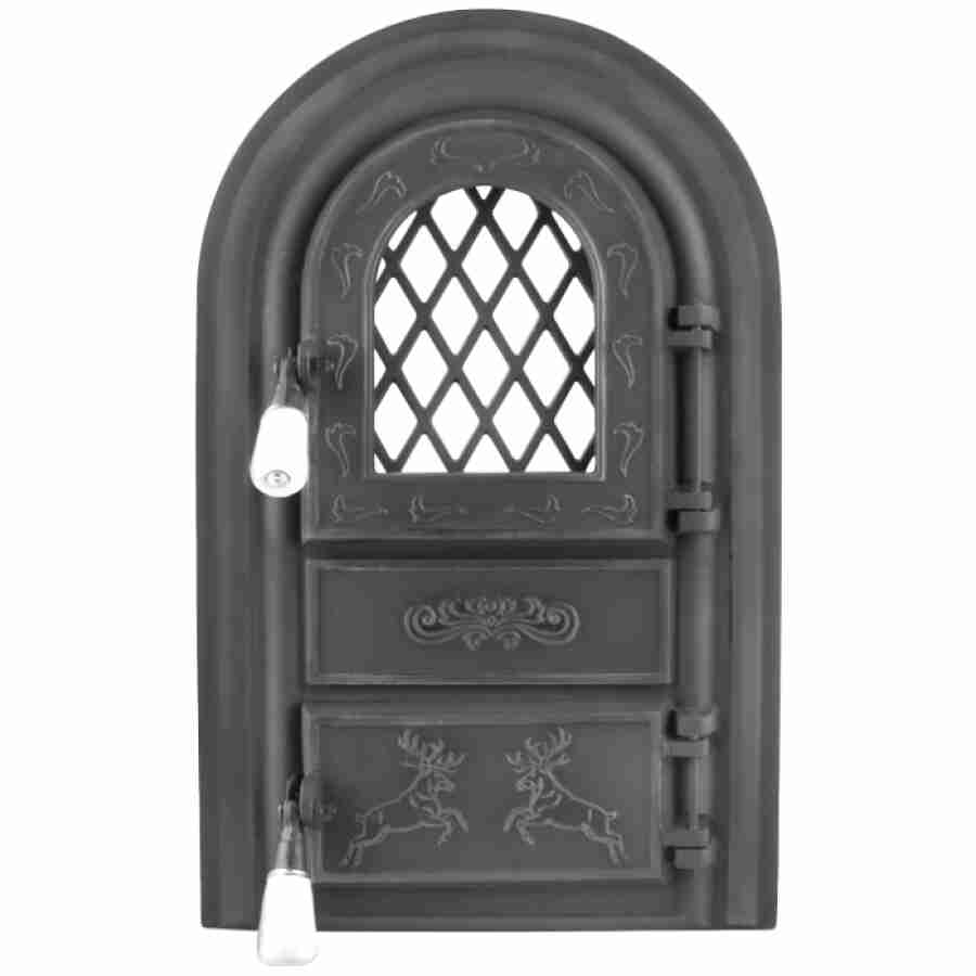Ușă șemineu cerbi, cu geam, 555 x 345 mm (Lxh)